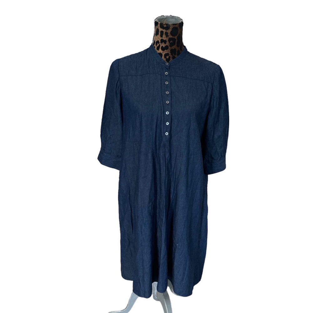 Morgane Le Fay Chambray Lagenlook Dress Sz M Cotton FLAW